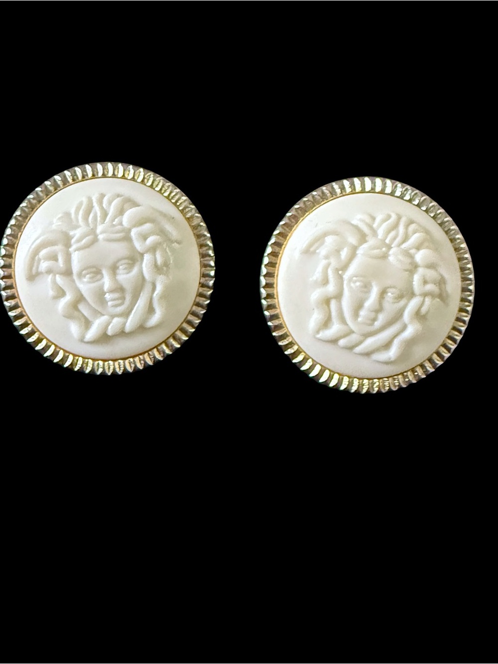 Sliver -Trim White Medusa Pierced Earrings